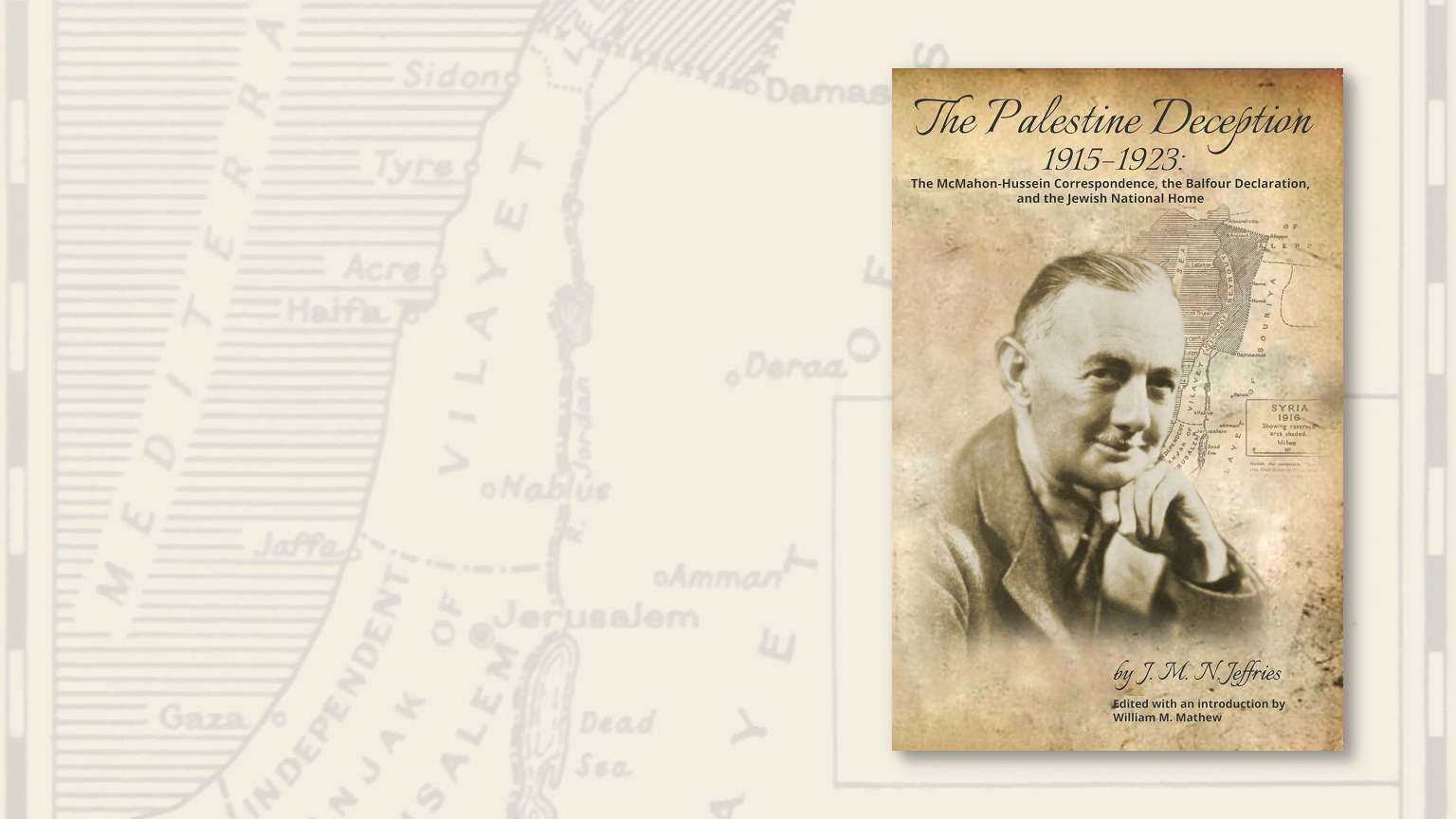 The Palestine Deception - JMN Jeffries - book cover on a landscape map background
