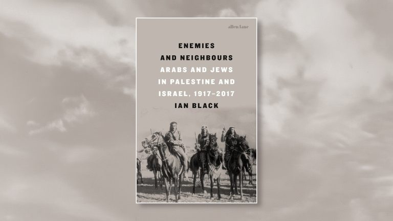 Enemies and Neighbours book cover on a cloudy brown-grey landscape background