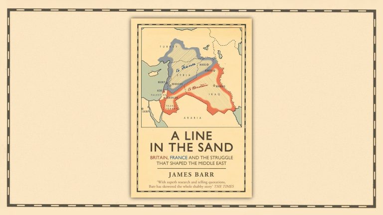 A Line in the Sand, book cover on a sandy landscape background with a map-style border