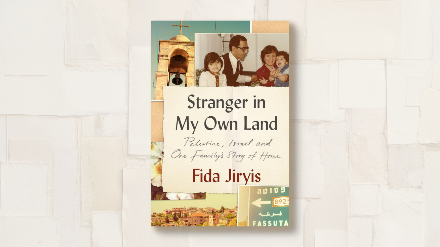 Stranger in my Own Land – 1536x864px Stranger in My Own Land, cover image on a notepaper collage background