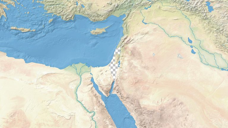 Eastern Mediterranean map with transparent Israel – 1504x846px Physical map of the Middle East and the Eastern Mediterranean with transparent Israel