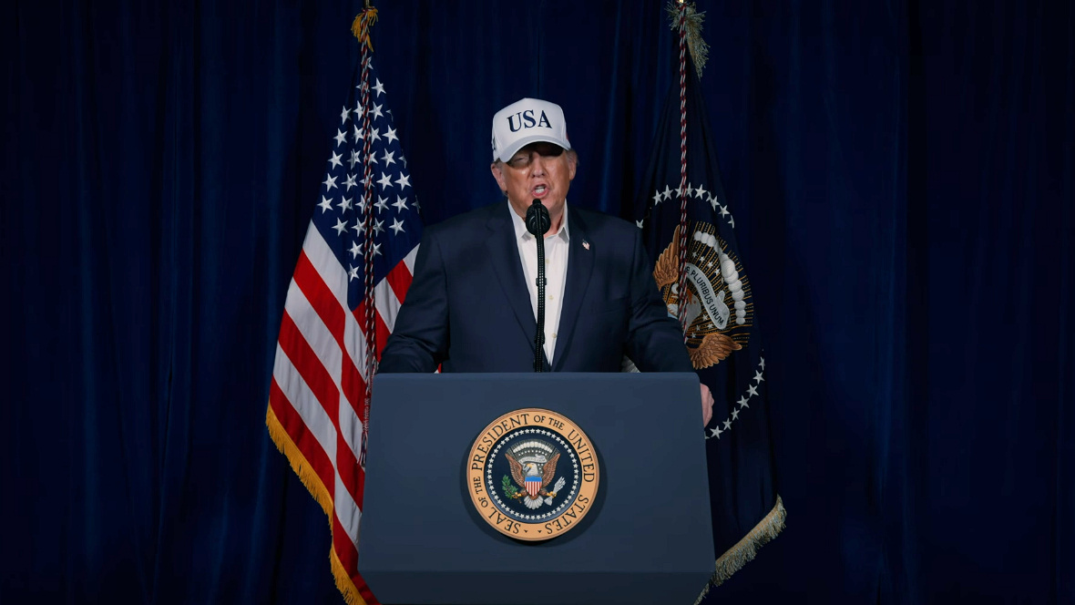 Trump declares war on Iran – 1180x664px President Trump declares war on Iran - video frame