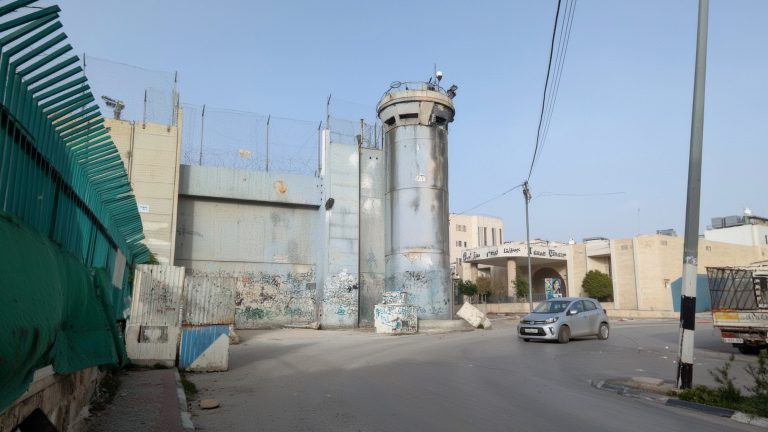 Rachel’s Tomb with Israeli separation/apartheid wall looming on the left (AI-enhanced enlargement)